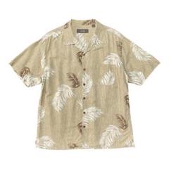 ジャッソエルバ シルク 開襟 アロハシャツ ハワイアンシャツ リーフ柄 メンズ