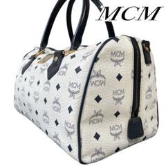 MCM ヴィセトス柄　ホワイト　ミニボストンバッグ　手持ち　レザー本革