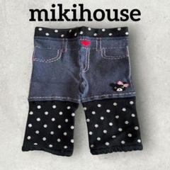 mikihouse キッズ ショートデニム風スパッツ ドット柄レギンス (80)