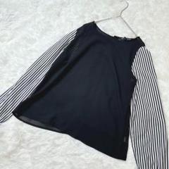 【c357】✨トップス　ブラウス　ストライプ　ブラック　長袖　S