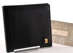 BALLY バリー 二つ折り財布 レザー 革 ブラック ゴールド カード付き