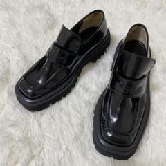 【美品】PIPPICHIC 厚底 スクエアトゥローファー 38 ブラック