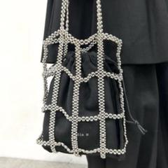Six M シックスエム　ビーズ　巾着バッグ　キラキラ　シルバー　ハンドバッグのサムネイル