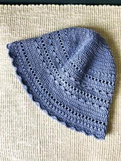 【ハンドメイド】コットン❤️バケハ　クロシェハット　透かし模様　★ブルーベリー