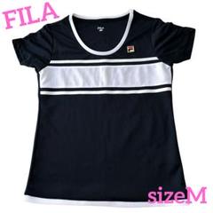 FILA フィラ　テニス半袖Tシャツ ネイビー×ホワイト　レディースM