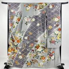 ファッション 千總 三越誂え 金駒刺繍 短冊 椿 グレー地 着物・浴衣