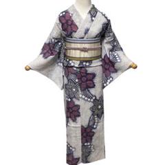 ¨̮⃝ レア 身丈153 モダン 絞り浴衣 有松絞り 三浦絞り yukata ̮⃝ 身丈153 ホワイト系 花文様 絞り浴衣 有松絞り 三浦絞り