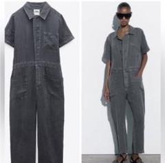 新品未使用　ZARA ジャンプスーツ　リネンブレンド　タキシード風 新品タグ付きZARA リネンブレンド ジャンプスーツ ホワイト M