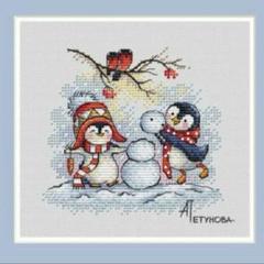 クロスステッチキット 雪だるま ペンギン 小さめ クロスステッチ キット 図案2