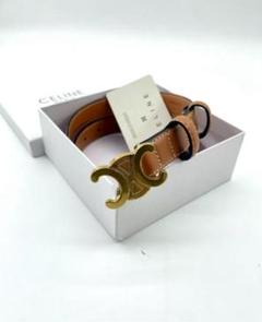CELINE ブラウンレザーベルト ゴールドバックル80 CELINE ベージュレザー ベルト ゴールドバックル80 - メルカリ