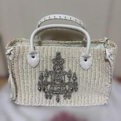 新品 レディー Rady ホワイト ストローバッグ ビジュー付き かごバッグ 白
