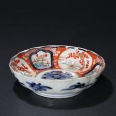 伊万里色絵窓絵花図猪口3個 赤絵 通り文 古伊万里 R1376B2 伊万里色絵窓絵花図なます皿 赤絵 通り文 古伊万里 R1371w4B2