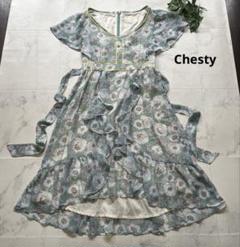 美品　Chesty リバティ柄フリルシフォンワンピース　サイズ0 リボン　花柄