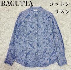 美品 BAGUTTA 花柄 バンドカラーシャツ S スリム コットンリネン