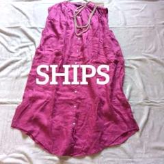 SHIPS シップス 麻100%ナチュラルピンク ワンピースFREEノースリーブ
