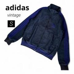 激レアadidas デニムジャケット　トレフォイル　ジャージ パープル刺繍ロゴ 激レアadidas デニムジャケット トレフォイル ジャージ パープル