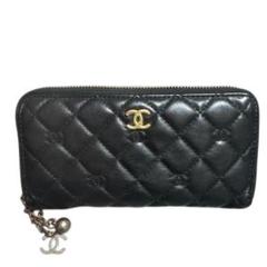 CHANEL ブラックレザー 長財布 キルティング - メルカリ