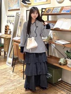 完売 タグ付新品 あんちょん フリルデニムスカート 黒 - メルカリ