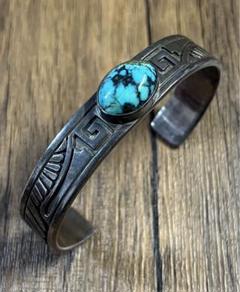 Navajo ナバホRJ刻印ターコイズバングルスタンプワーク