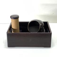 Tea  Ceremony　煙草盆二組揃木箱入　青磁灰入 黒漆塗り 煙草盆 喫煙具 緑釉薬火入れ 竹製灰吹き 骨董 古民具