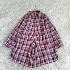 【クロッシェ】チェック　シャツ　プルオーバー　ゆったり　袖ロールアップ