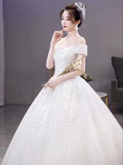 ✨シンプルで上品なオフショルダーウェディングドレス✨前撮り　結婚式