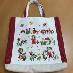 【クロスステッチ❤︎丸底ツイードバッグ】ハンドメイド　サモイロフ クロスステッチ❤︎丸底ツイードバッグ】ハンドメイド サモイロフ