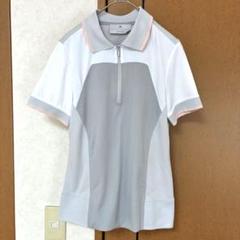 美品◇adidas アディダス 半袖ポロシャツ ライトグレー×白×ピンク