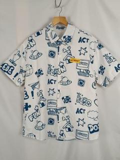 ACTORWET　半袖シャツ　アロハシャツ　総柄　2　ホワイト　ブルーB2641
