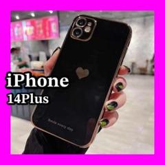 iPhone14Plusケース　ブラック　ハート　カバー　軽量　韓国　大人気