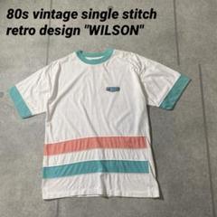 80sシングルステッチ WILSON Tシャツ　レトロデザイン　リンガーT M