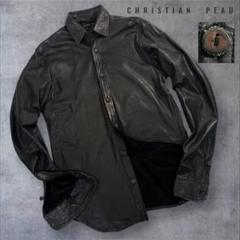 Christian Peau タイプライターシャツ L ブラウン 美品 CHRISTIAN PEAU レザーシャツ サイズ48/L相当 ブラック