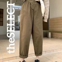 韓国 服 レディース パンツ カーキ アンクルパンツ テーパード ハイウエスト