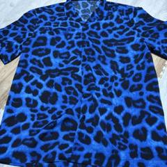 新品未使用 ブルー レオパード ヒョウ柄 シャツ アロハ