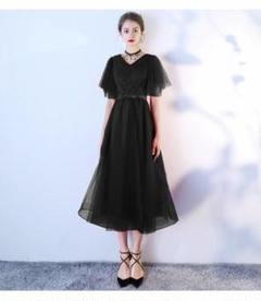 黒の宴会ドレスウェディングドレスロングレースパーティー卒業式ディナーパーティー