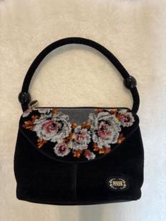 未使用シェニール織フェイラー風花柄グレーナイロンハンドバッグ定価19500円 FEILER フェイラー ワンショルダーバッグ 黒 花柄 シュニール織
