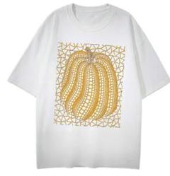 ホワイト Tシャツ Lサイズ 金色グラフィックカボチャ草間2025万博