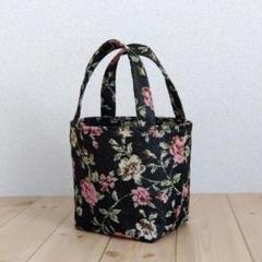 ころんと超ミニトートバッグ　薔薇柄　ハンドメイド　花柄　黒　547