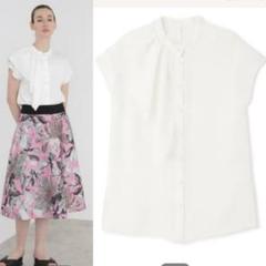 美品○アドーアADORE○ラッフルヨークピュアシルクブラウス