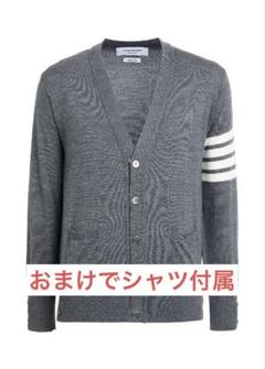 THOM BROWNE グレー ニットカーディガン サイズ3 THOM BROWNE 4-BAR ウール ベーシック ニット カーディガン 4
