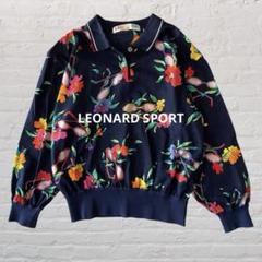【着用1回】LEONARD SPORT 花柄 半袖トップス ポロ　紺 着用1回】LEONARD SPORT 花柄 半袖トップス ポロ 紺 - メルカリ