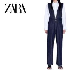 E707 ZARA リラックスカットデニムサロペット L