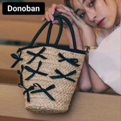 Donoban select雑材リボン付きバケツトート　ブラックリボンカゴバッグ