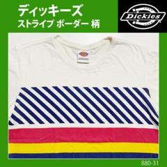 ディッキーズ Tシャツ ボーダー柄マルチカラーL◆古着半袖柄ヴィンテージバンド