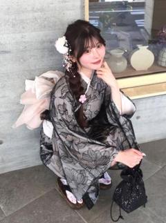 2Wayチュール花柄セパレート浴衣　ブラック　ワンピース　兵児帯　レース 2Wayチュール花柄セパレート浴衣 ブラック ワンピース 兵児帯