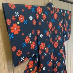 共布 着物 羽織りセット 単衣 絣 毛 レディース 黒 赤 花柄 和装 匿名配送