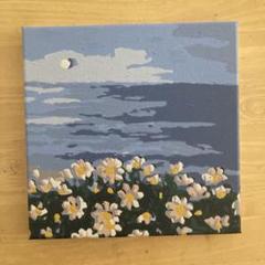 キャンバスアート 油絵 アクリル絵の具 海 空 マーガレット 花畑