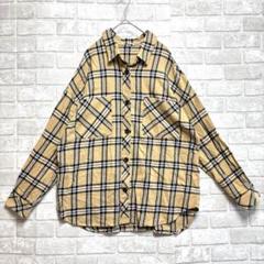 コットン チェック シャツ L 美品 ベージュ 定番デザイン ゆるダボ アメカジ