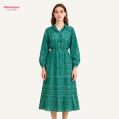 USA輸入80s90sビンテージ古着 BLAIR 花柄レトロワンピースロング丈緑