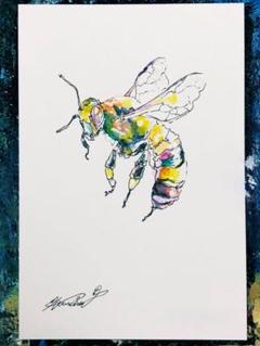 蜂 蜜蜂 熊蜂 丸蜂 昆虫 花 縁起物 原画 アート 絵画 画家